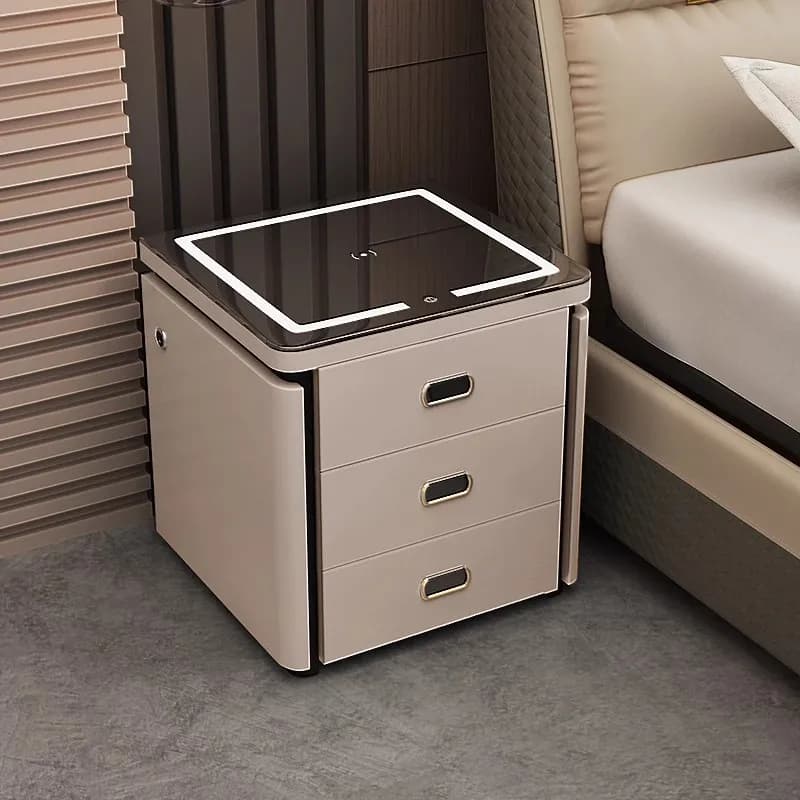 Comodino nordico intelligente Cassetti portaoggetti in legno Comodino alla moda Armadi semplici Blocco impronte digitali Criado Mudo Mobili per la casa