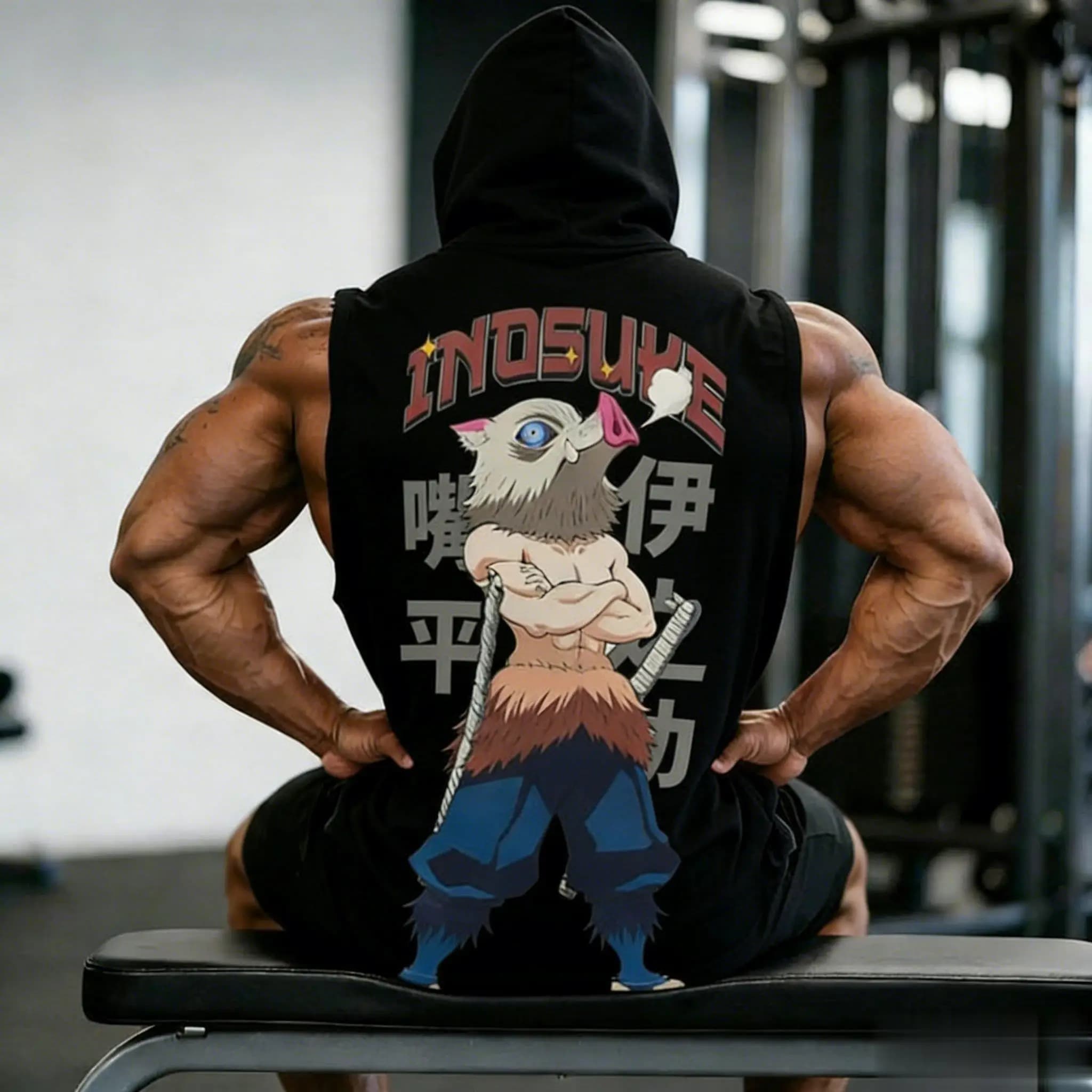 Canotta con Cappuccio Demon Slayer Inosuke Uomo Donna Stampa Grafica 2026 Estiva Senza Maniche Palestra Muscoli Y2K Casual Streetwear