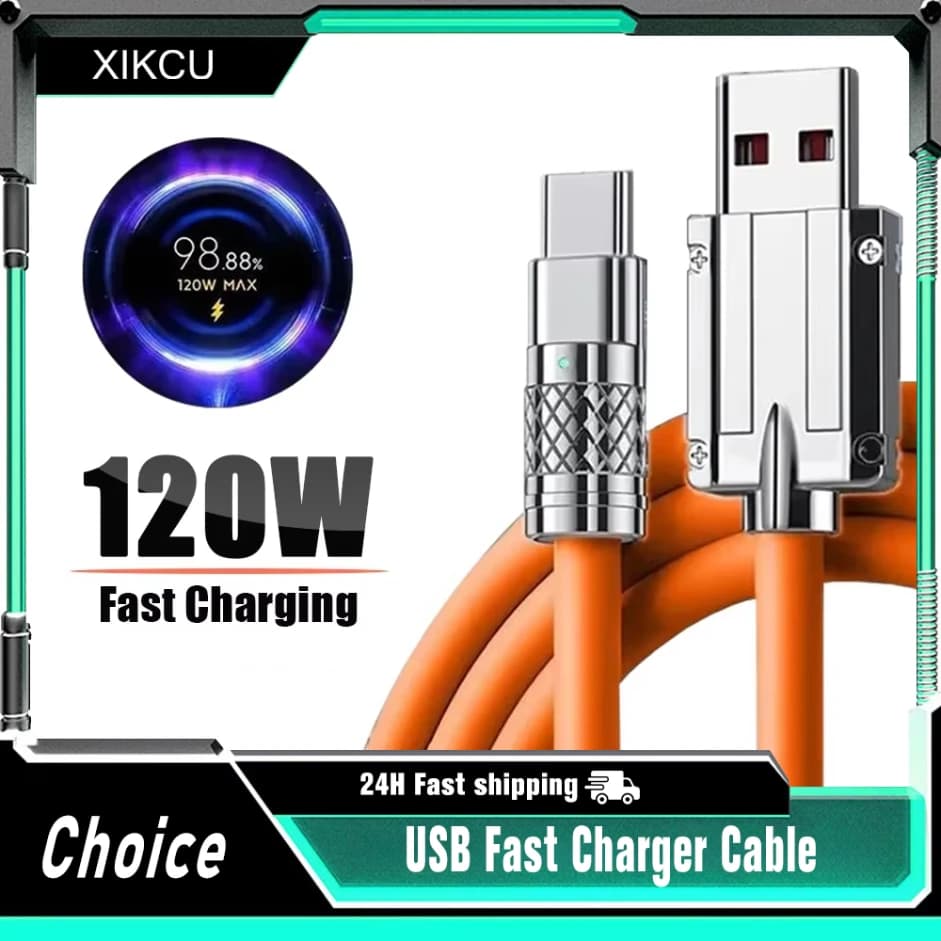 Liquid Silicone Cable Quick Charge 1M USB Cable USB C Charger Cable for Huawei Samsung Xiaomi 120W 6A Super Fast Charge Type C