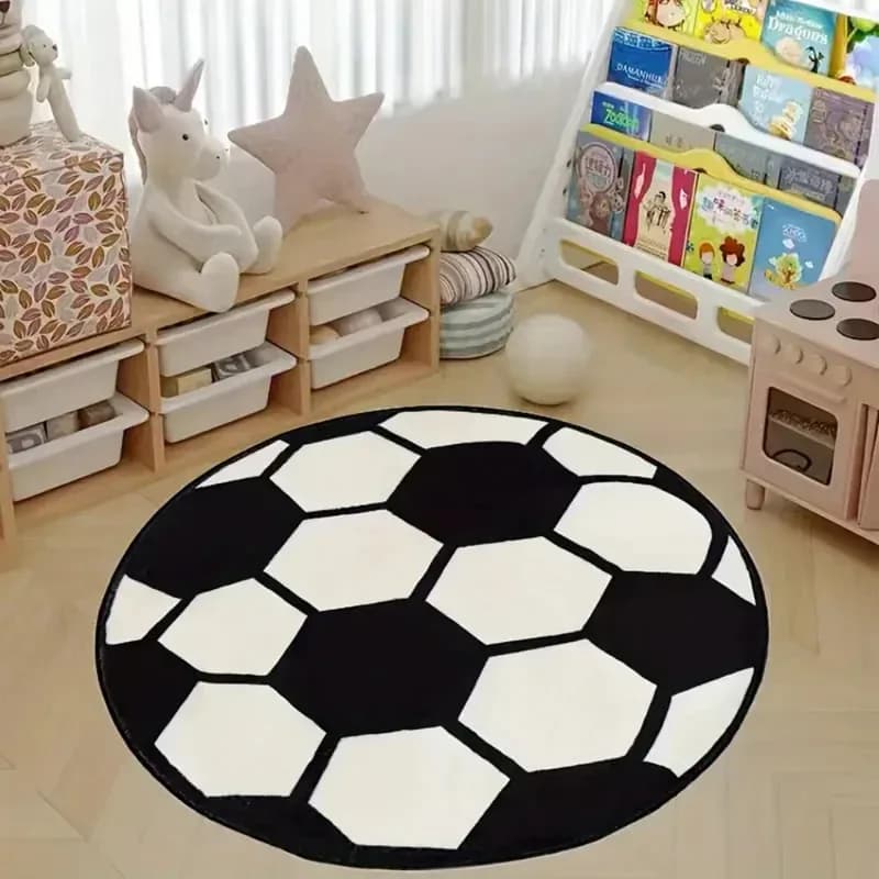 VIKAMA Round carpet with football print, soft, comfortable and washable, living room mat, bedroom, home decoration, children's room decoration