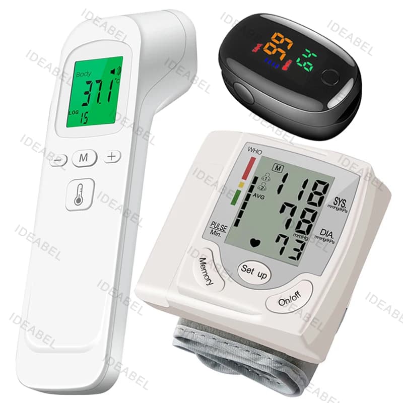 Misuratore digitale della pressione arteriosa da polso Misuratore di pulsazioni della frequenza cardiaca Misura sfigmomanometro Schermo LCD Termometro sulla fronte Assistenza sanitaria