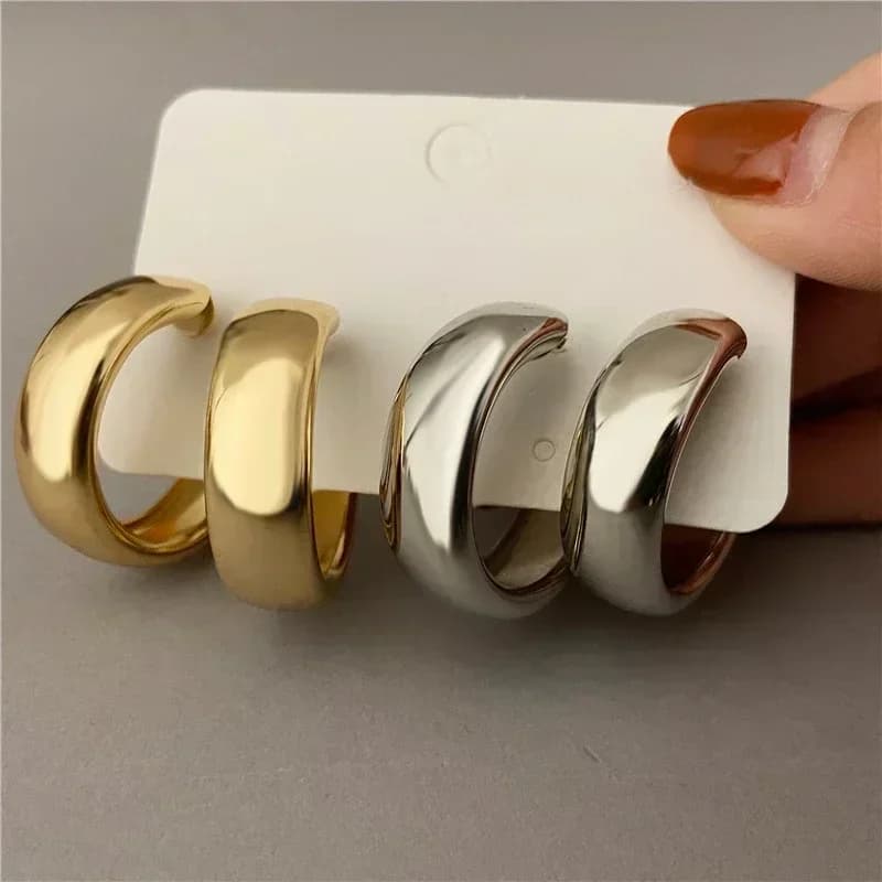 Orecchini a Cerchio Trendy in Argento per Donne, Gioielli Minimalisti Rotondi a Forma di C, Nuovi Regali per Feste