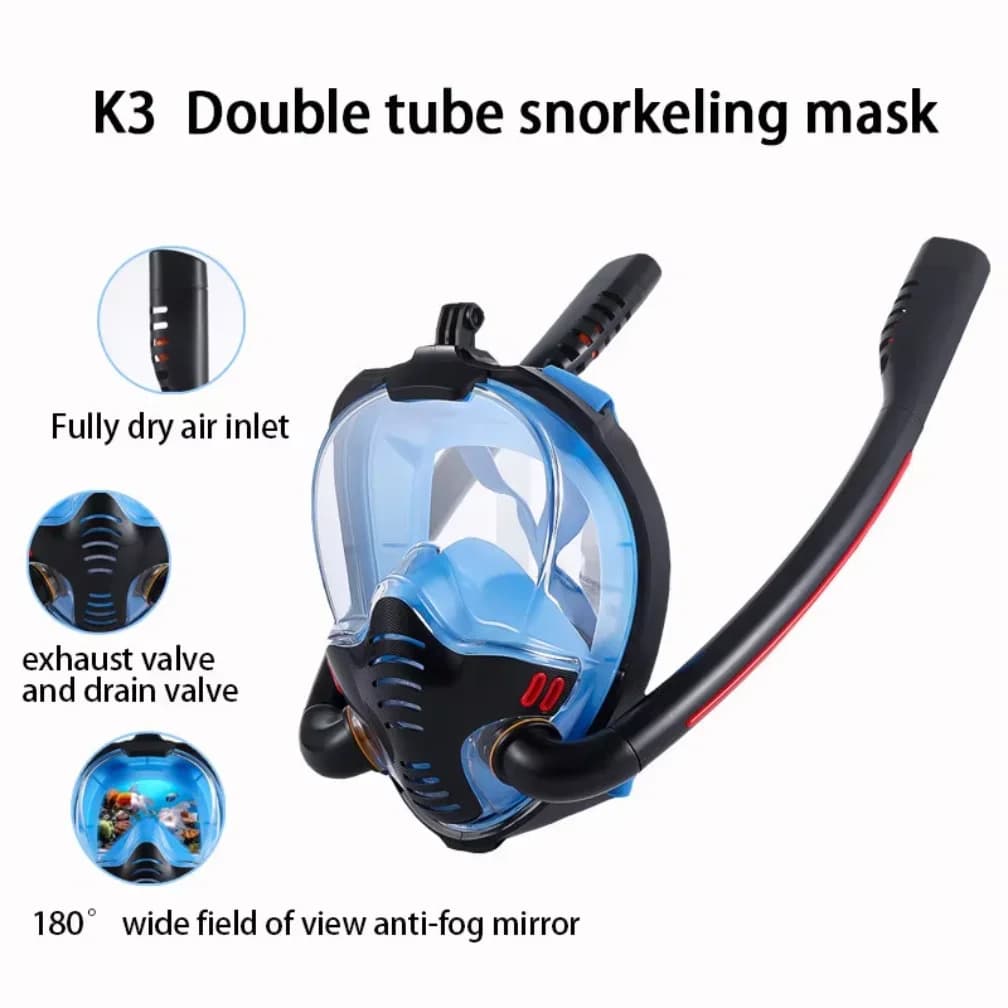 2026 Snorkeling Mask Double Tube Silicone Full Dry Diving Mask Adult Swimming Mask Diving Goggles Self Contained Underwater Brea