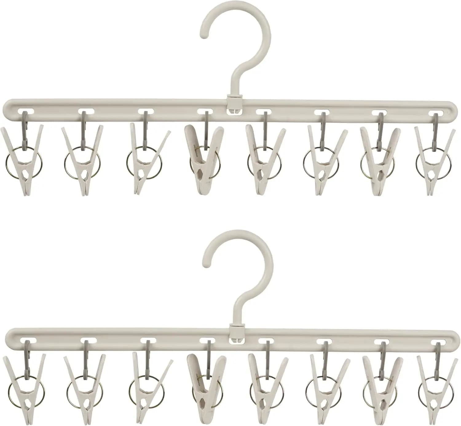 Confezione da 2 appendiabiti con 8 clip ciascuno, stendibiancheria antivento per calzini, reggiseni, biancheria intima, vestiti per bambini, asciugamani