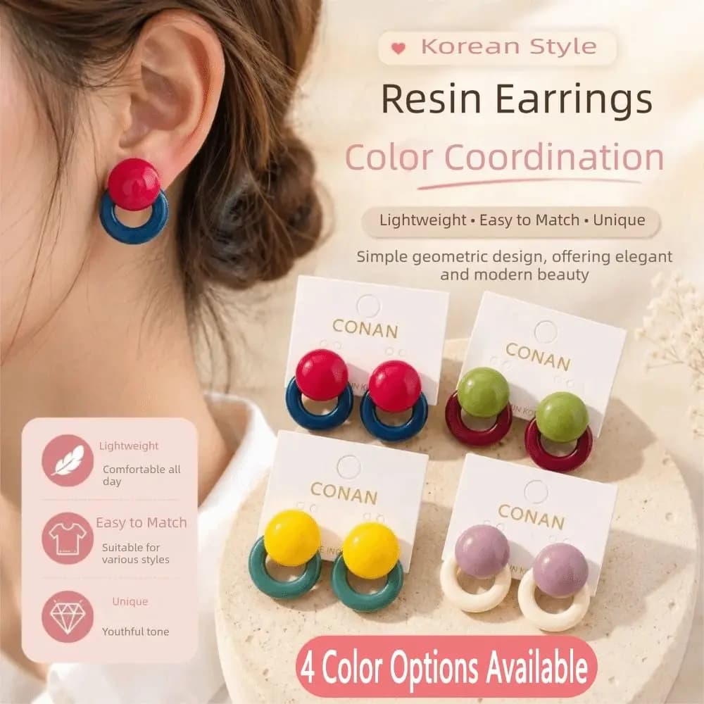 New Color-Mixed Resin Stud Earrings Lightweight Korean Style Round Stud Earrings Ball Stud Earrings Daily Outfits