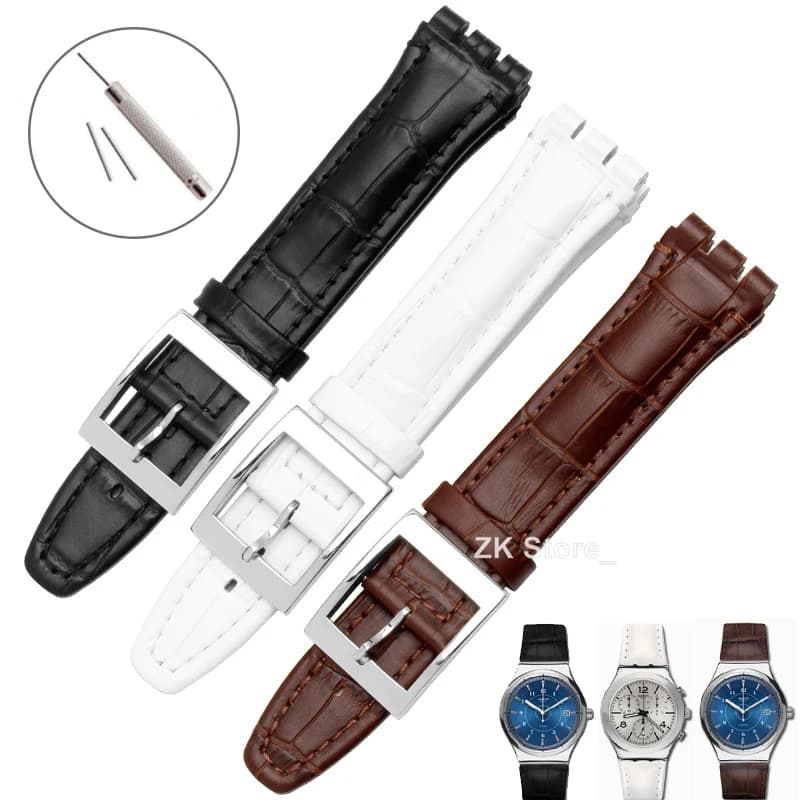 Cinturino in vera pelle di vacchetta da 19 mm per Swatch 17mm Band Uomo Donna Cinturino per orologio sportivo Bracciale con fermagli in acciaio inossidabile