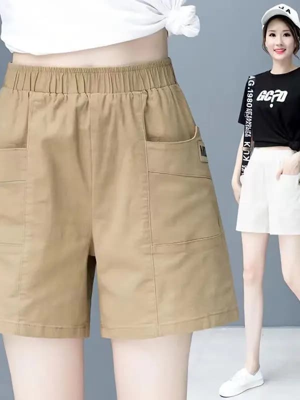 Pantaloncini a vita alta in cotone e lino, casual, a gamba dritta, sottili, estivi, da donna, alla moda