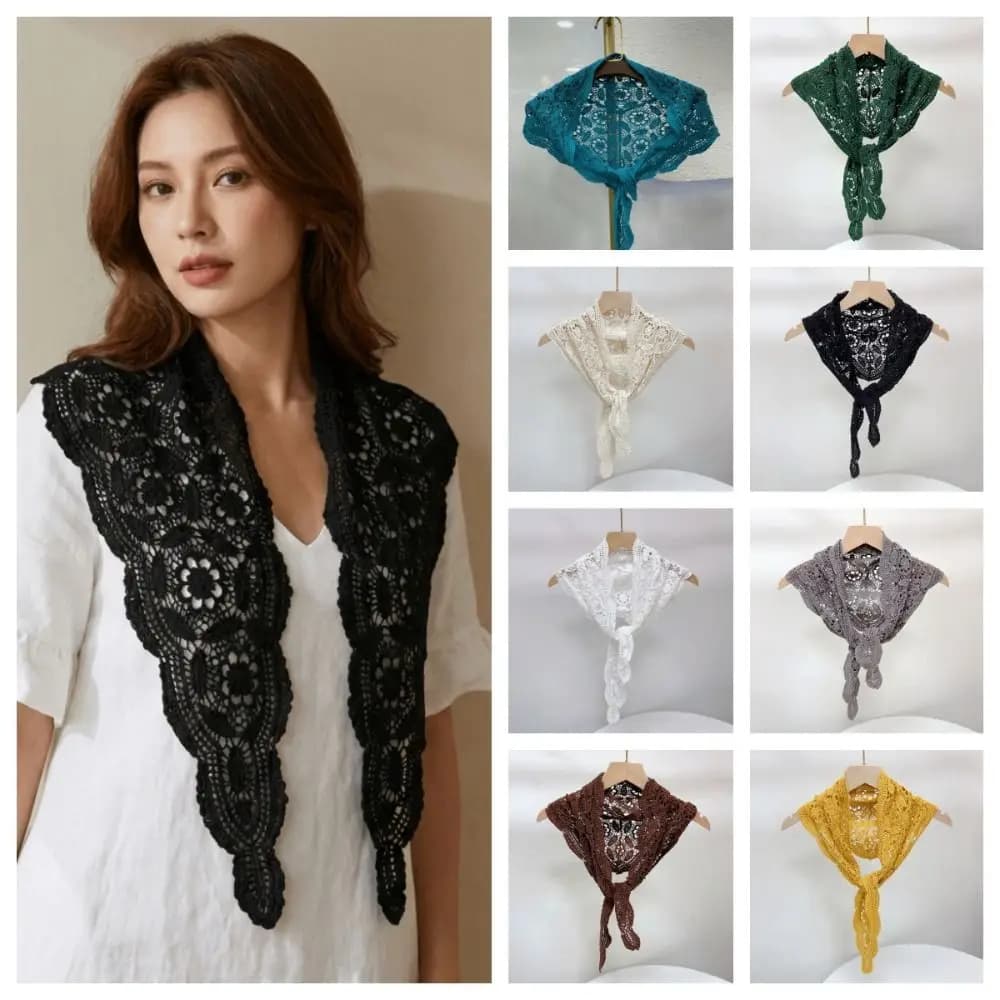 Fake Collar Knitted Triangle Scarf Ethnic Style White Crochet Flower Scarves Clothes Decoration Korean Style Fart Curtain Women