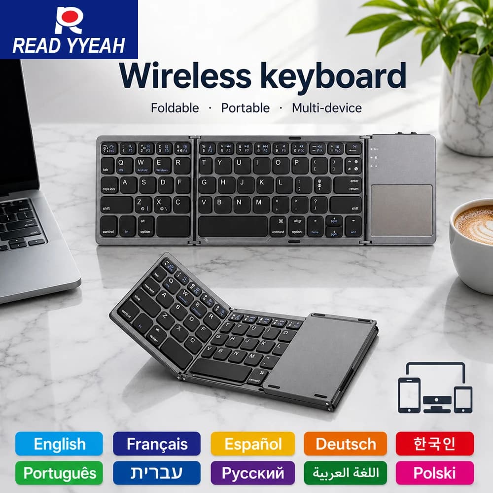 Nuova tastiera pieghevole a 3 sezioni con touchpad, tastiera wireless Bluetooth, ricaricabile tramite USB-C, silenziosa e pieghevole per iPad e tablet