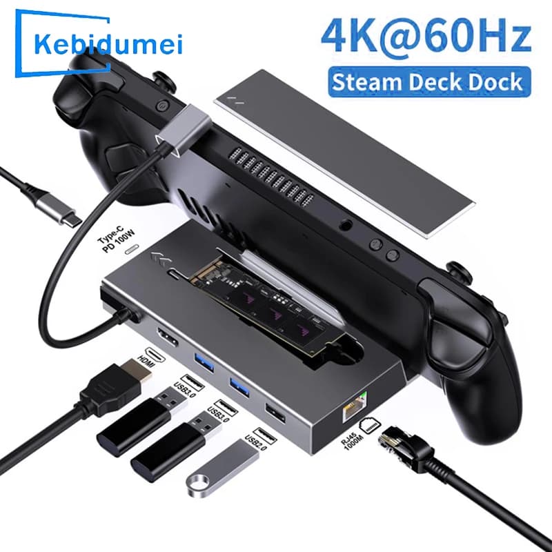 Docking Station USB C 7-in-1 per Steam Deck Nintendo Switch, Hub M.2 NVMe SATA, HDMI 4K@60Hz, Ethernet Gigabit 1000M, 2*USB 3.0