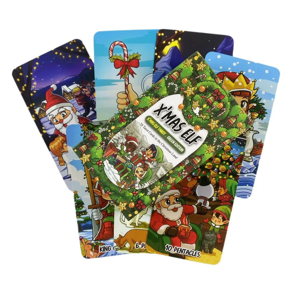 Carte dei tarocchi dell'elfo di Natale Mazzo di divinazione verde di Natale Versioni inglesi Edizione Oracle Giochi da tavolo per la festa