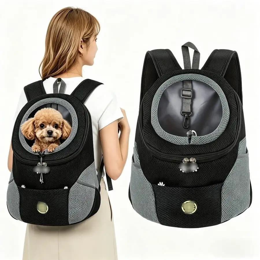 Breathable Pet Dog Carrier Backpack With Adjustable Shoulder Straps, Side Storage Pockets, Front/Back Facing Design, And Safety