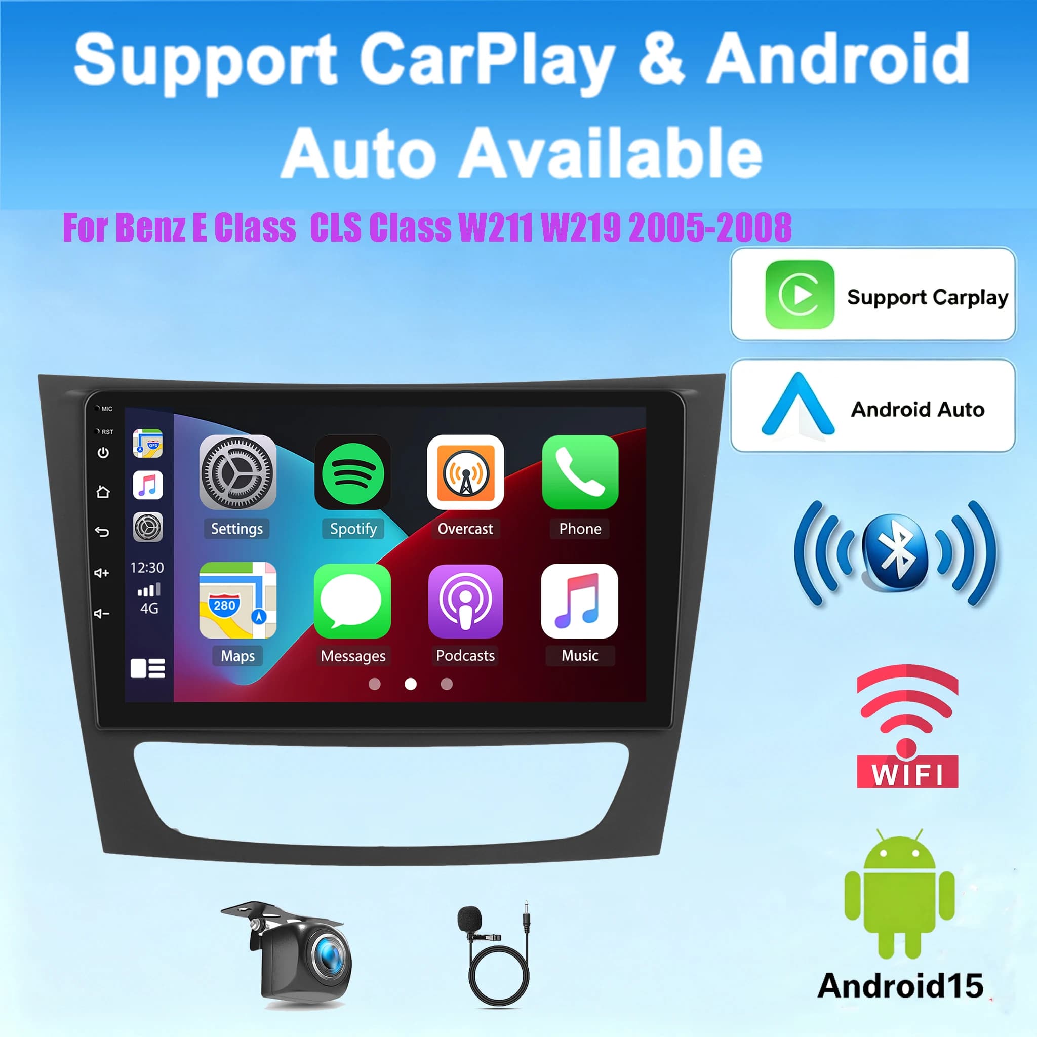 9inch Car Multimedia Stereo Player Android 15 Radio For Benz E Class CLS Class W211 W219 2005-2008 4+64G Head Unit Bluetooth GPS Backup Camera