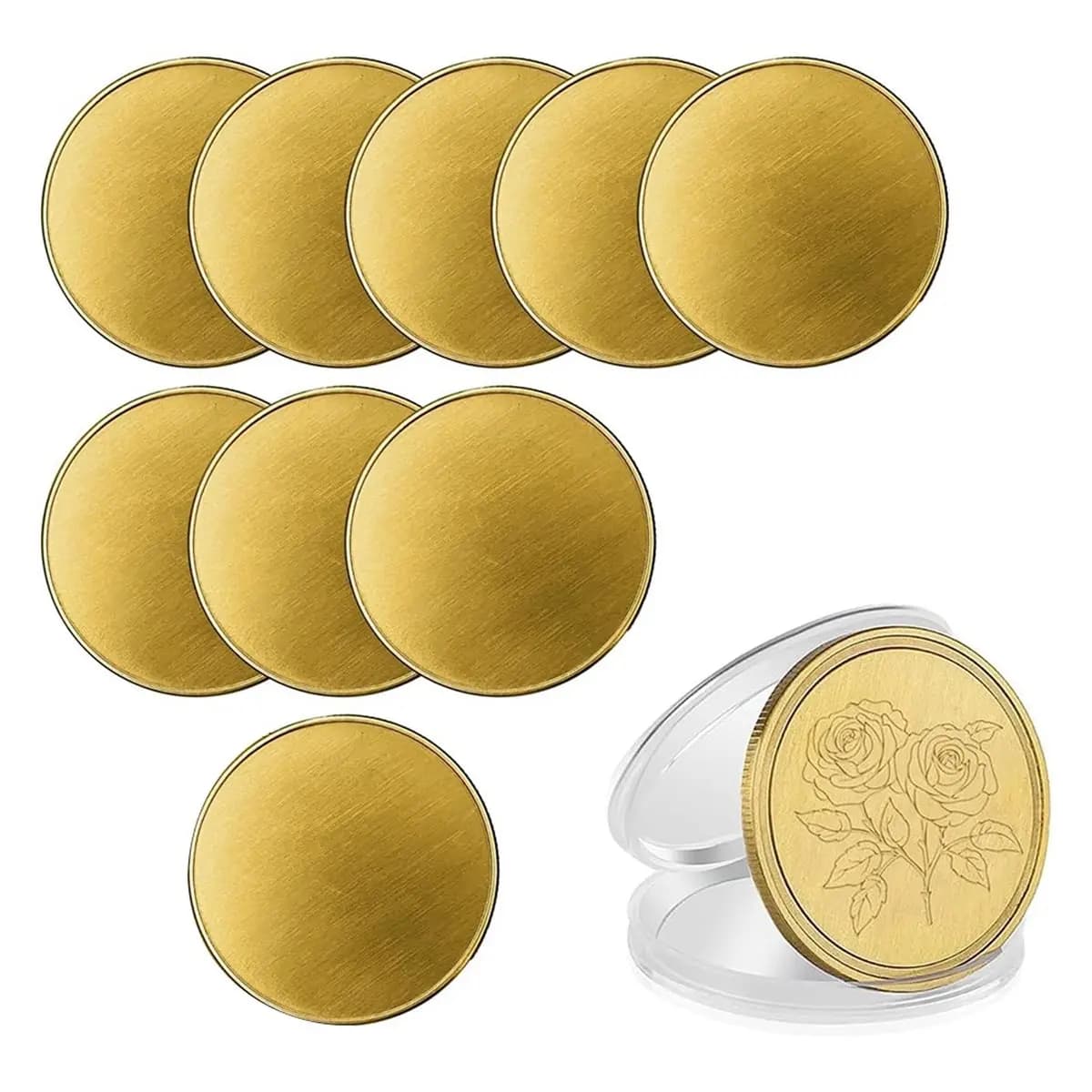 NEW 10 Pcs Brass Coins Blanks for Custom , 40mm with Threaded Edge, Acrylic Protection for Engraving
