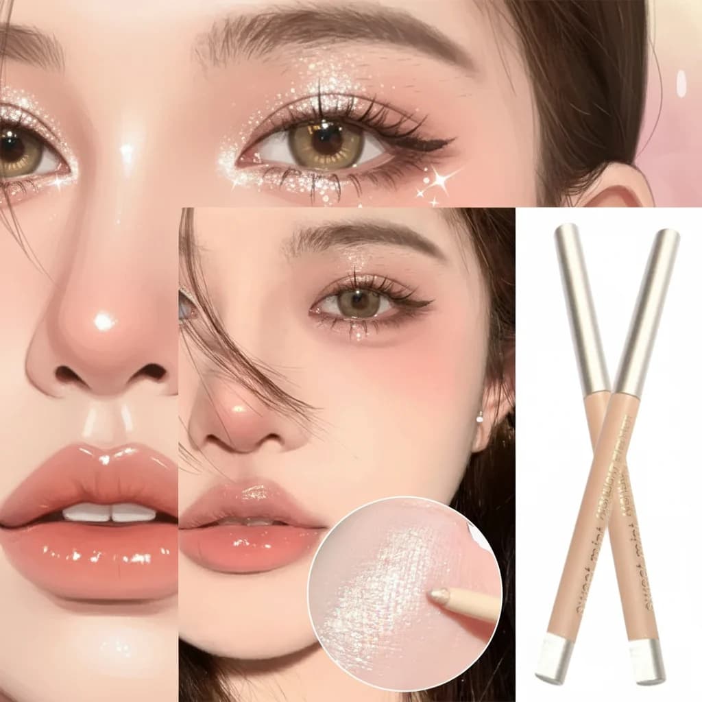 Matita Trucco Impermeabile Illuminante Effetto Seta, Penna Ombretto Glitterata Lucida, Eyeliner Diamantato Perlescente