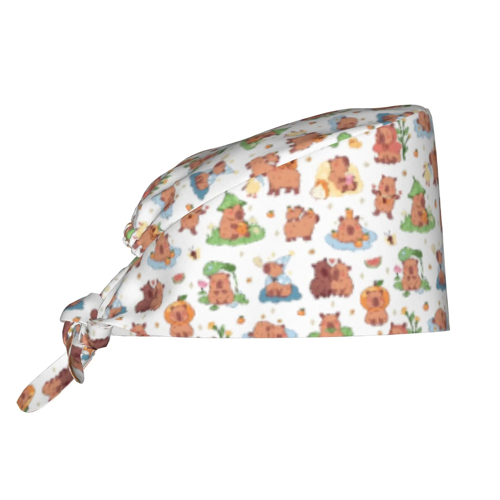 Colourful Creative Capybara Printed Breathable Scrub Hat Surgical Scrub Caps Nursing Hair Hats Work Scrubs Hat for Medical