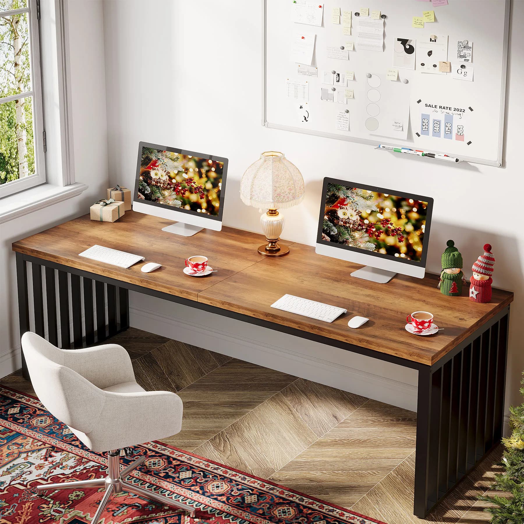 Tribesigns 78''Scrivania da ufficio moderna di grandi dimensioni, postazione di lavoro per computer per 2 persone, scrivania industriale in legno con gambe in metallo
