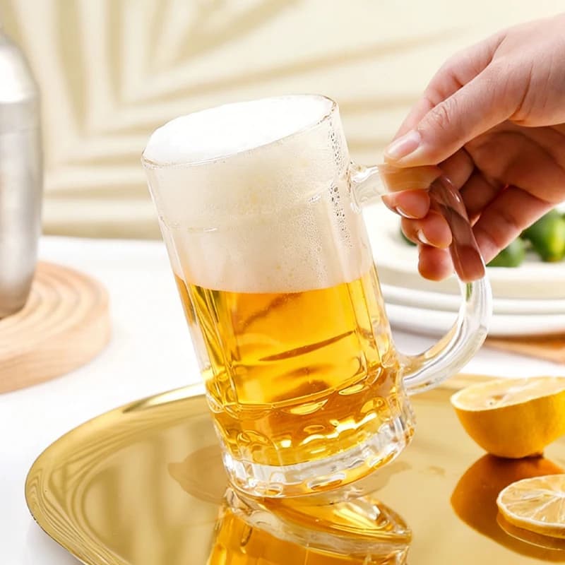 HeYLiLac Boccale da birra in vetro trasparente addensato da 405 ml - Bicchiere resistente per casa/bar