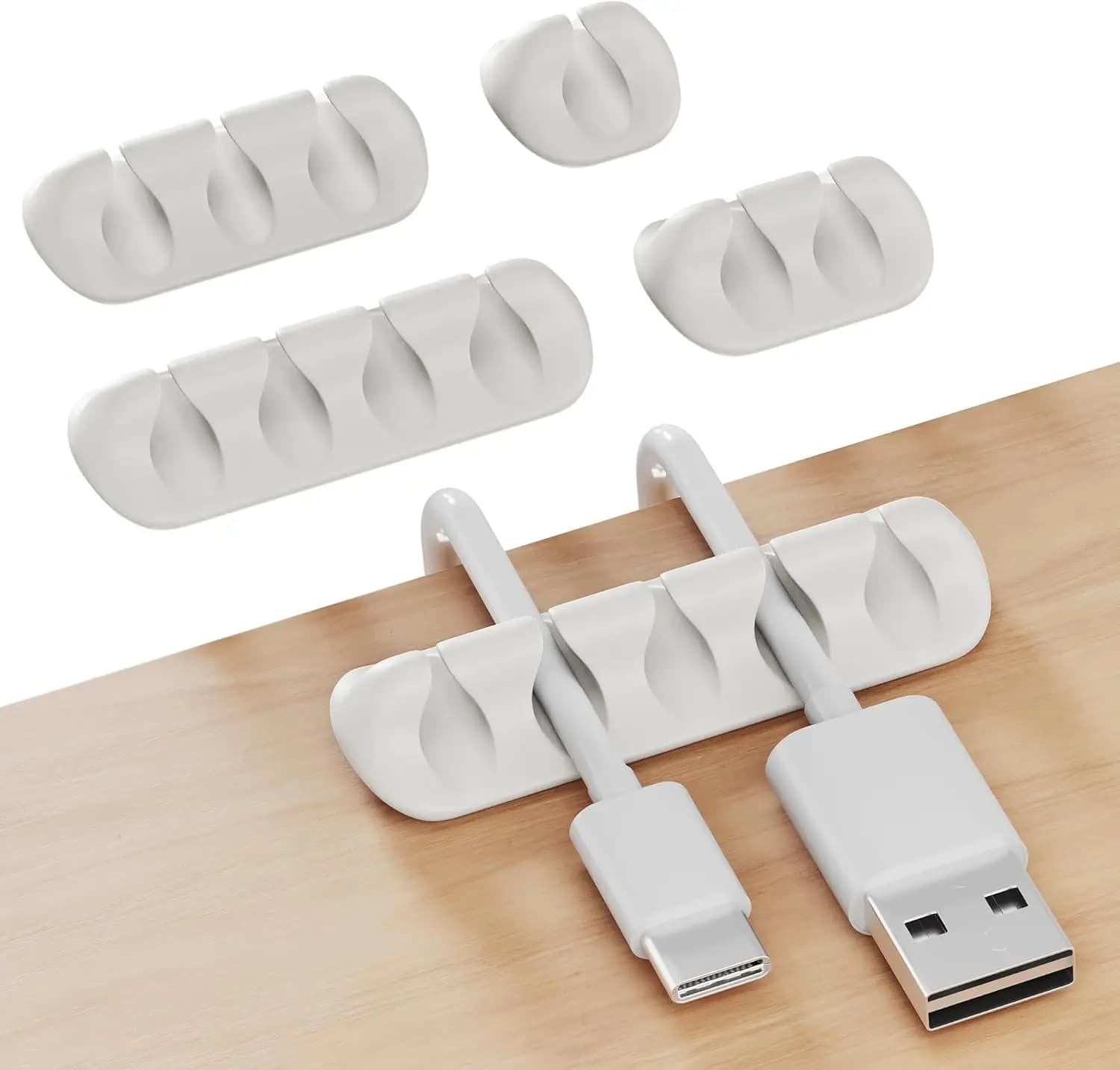 Organizzatore di cavi adesivo a 15 slot, supporto per cavi da scrivania bianco per caricabatterie e accessori da ufficio, confezione da 5