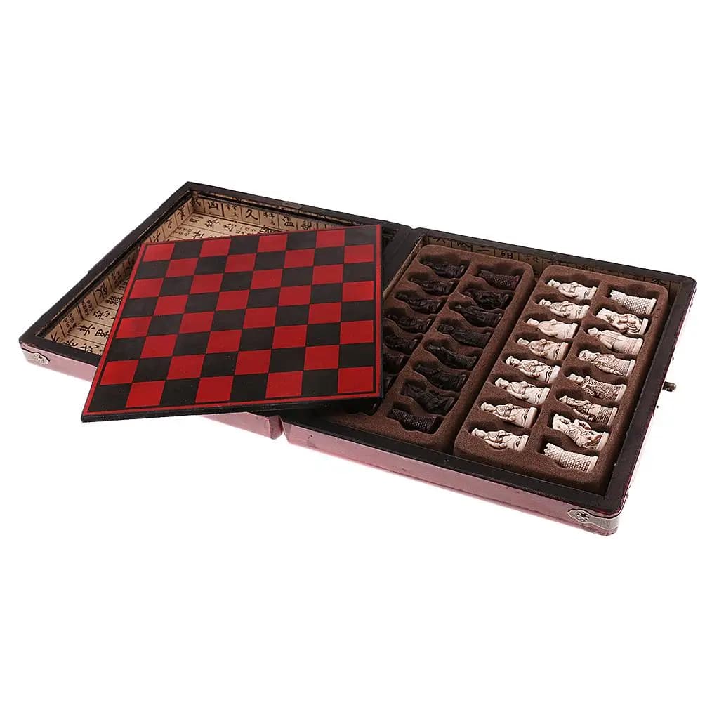 Set di Scacchi Cinesi in Legno, Scacchiera in Miniatura Stile Vintage, Gioco da Tavolo con Pezzi da Collezione in Scatola