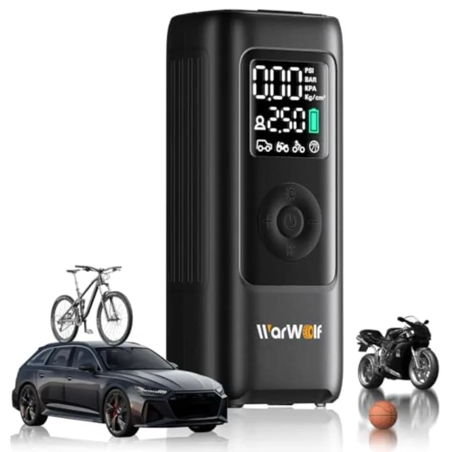 Compressore d'aria portatile 160PSI per pneumatici auto con manometro, doppia alimentazione 12V DC e luce LED