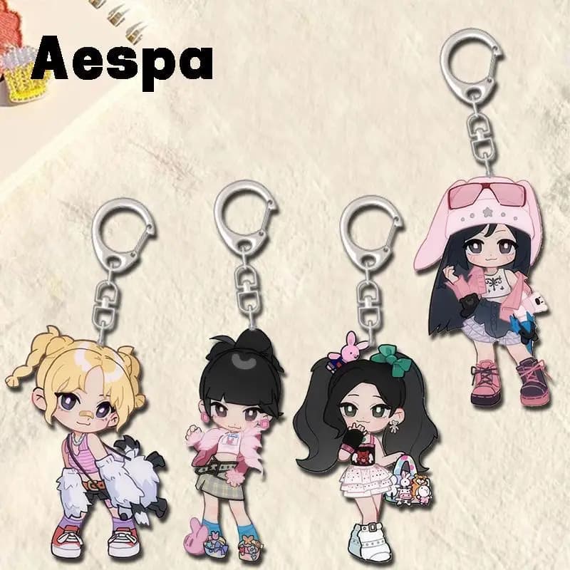 4 Pcs Aespas Q Version Transparent Acrylic Keychain Cartoon Pattern Bag Charm Handbag Backpack Decor