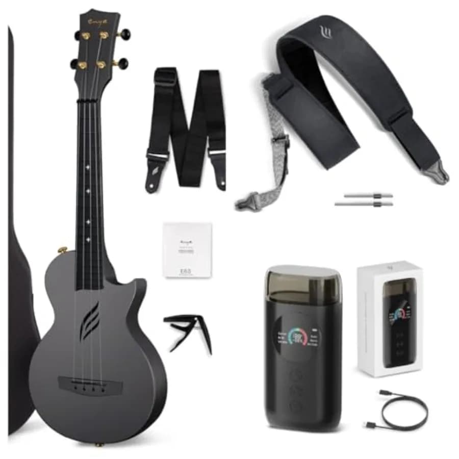 Ukulele da Concerto Nova U 23'' in Fibra di Carbonio, Ukulele da Viaggio con Kit per Principianti, Cinghia Magnetica e Accordatore Automatico Intelligente