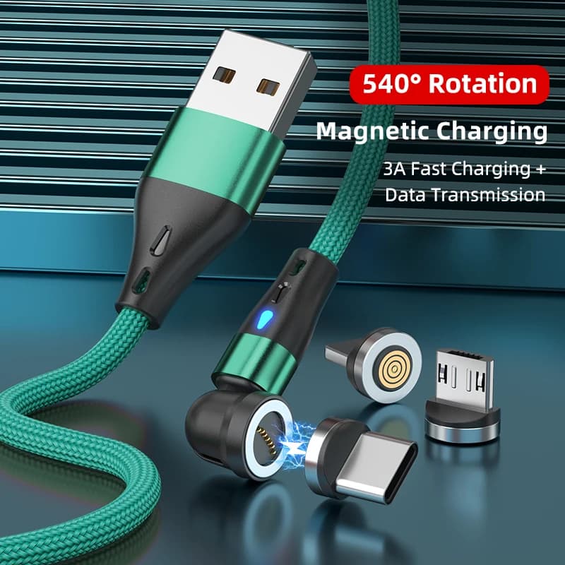 Cavo magnetico con rotazione 540 con custodia Cavo micro USB tipo C a ricarica rapida 3A per iPhone 15 14 Cavo dati Xiaomi Samsung