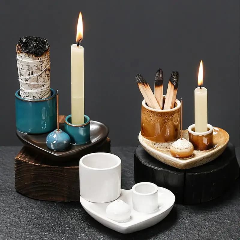 Incense Holder Ceramic Burner Stand Bowl 4-in-1 Incense Stick Holder Spiritual Zen Art For Living Room Yoga Relaxation Home