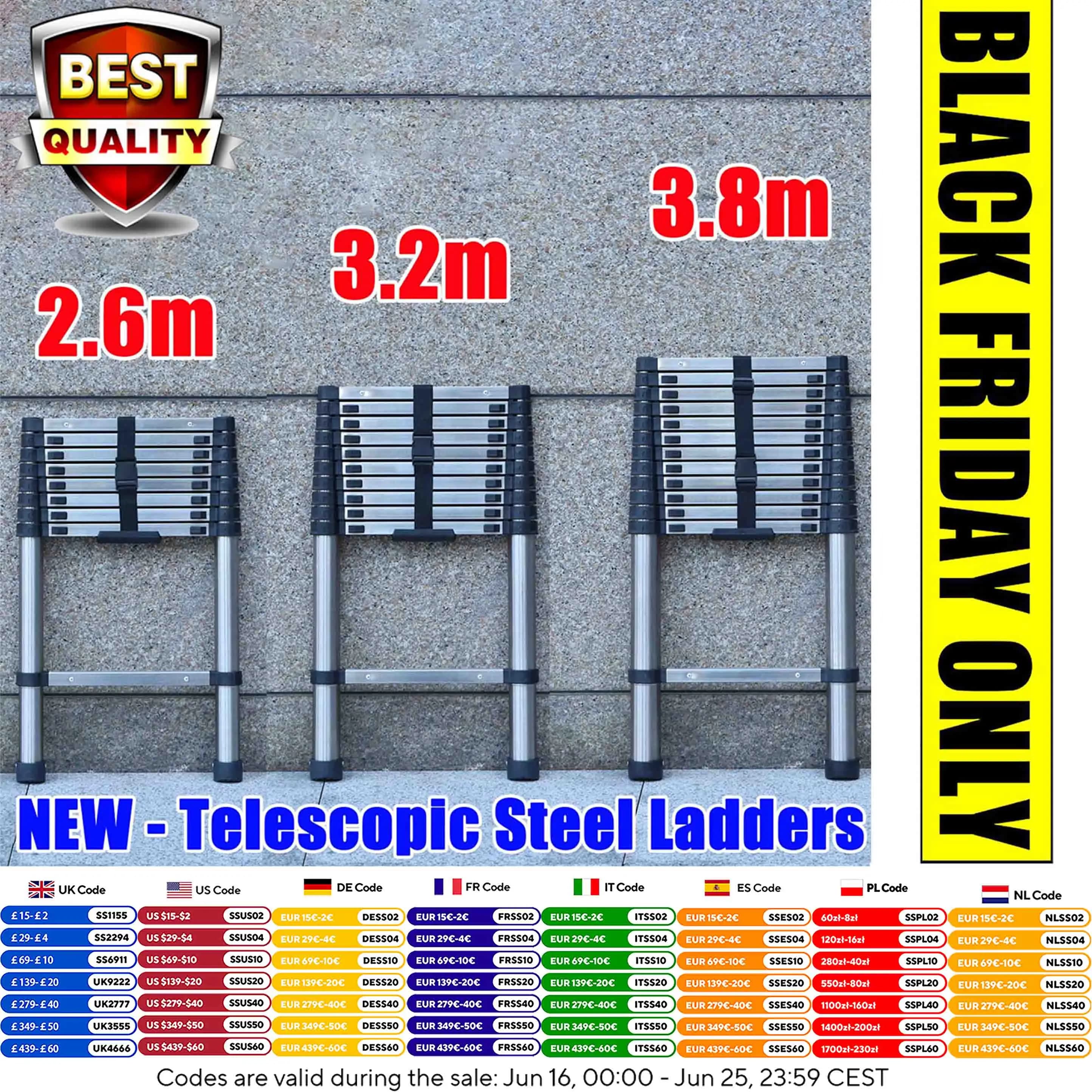 Scale Estensibile Telescopico 2.6M-5M Resistente Multiuso Dritto Loft Scala Portatile Pieghevole Scala in Acciaio Inossidabile Strumento