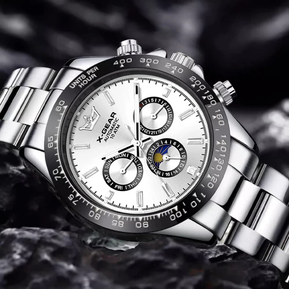 Orologio meccanico automatico da uomo Panda Eye con lunetta in ceramica Tre occhi Sei lancette Impermeabile luminoso