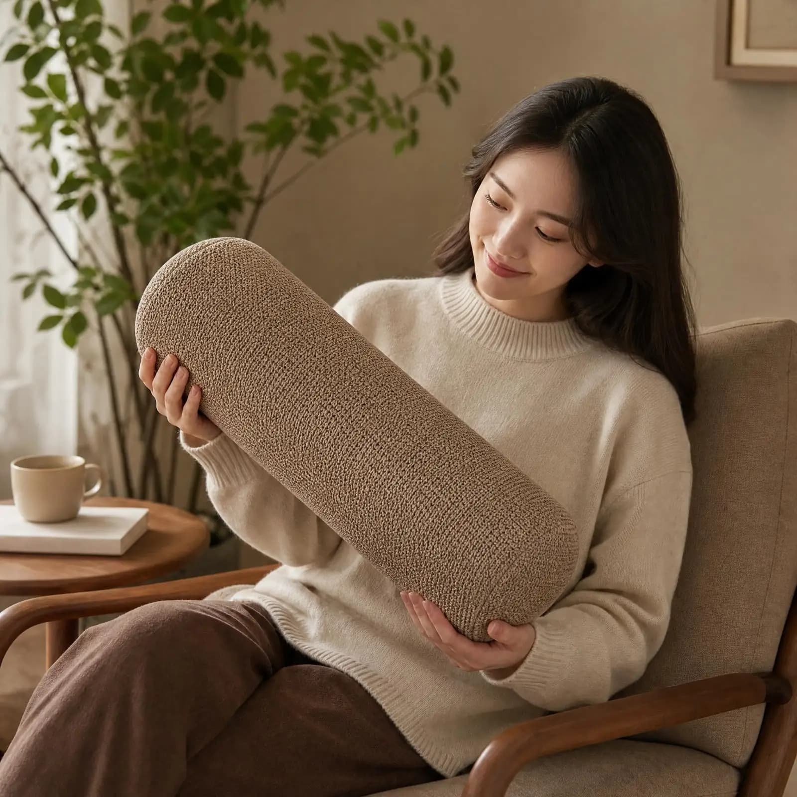 Cylinder Memory Foam Pillow Bolster Cushion Round Support for Bed Sofa Couch Armrest Back Neck Travel Pillow Polyester Decor