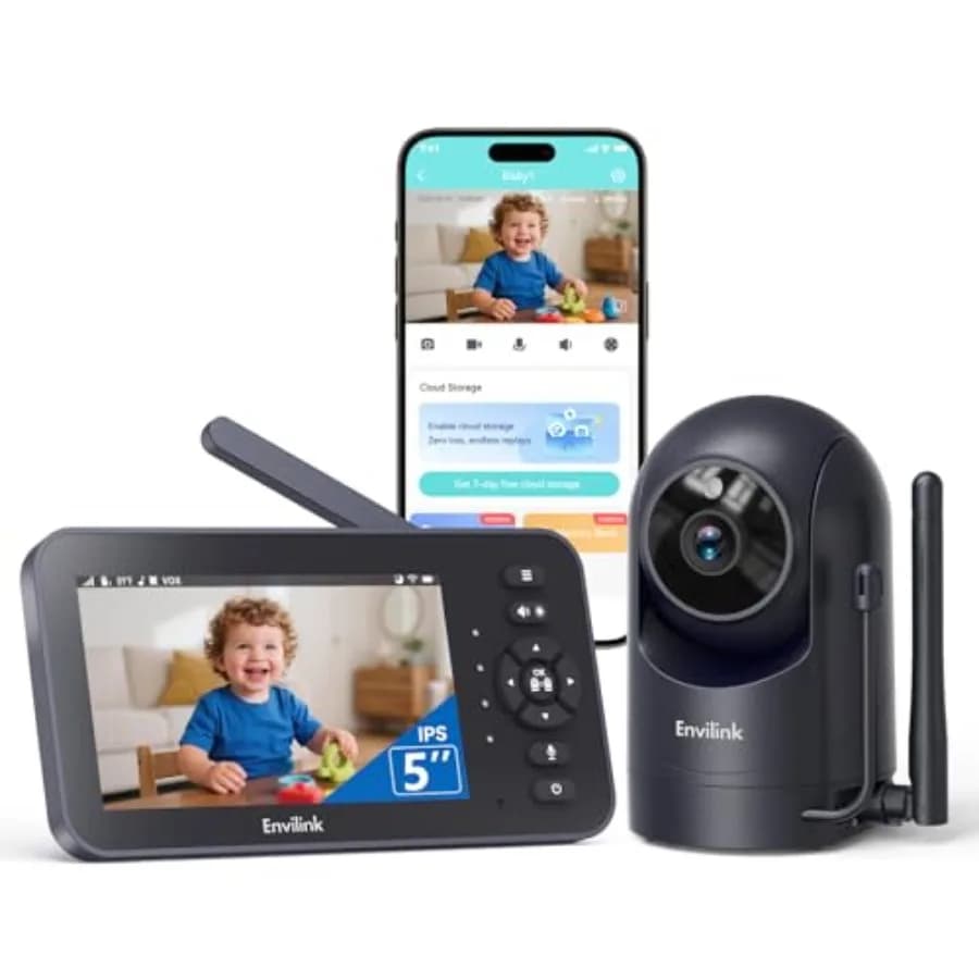 Baby Monitor Video con Telecamera e Audio - Schermo IPS da 5 Pollici 720P, Visione Notturna, Pan/Tilt, Zoom 4X, Controllo Remoto tramite APP, Rilevamento del Pianto, 2-Way Audio