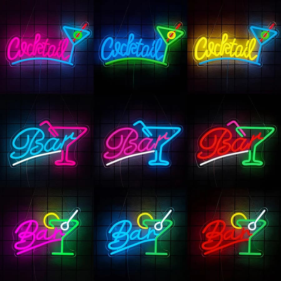 Insegna al neon per bar cocktail, luci al neon a LED per cocktail per la casa, decorazione per la man cave, luci USB a forma di Martini per decorazioni murali, feste, bar, pub