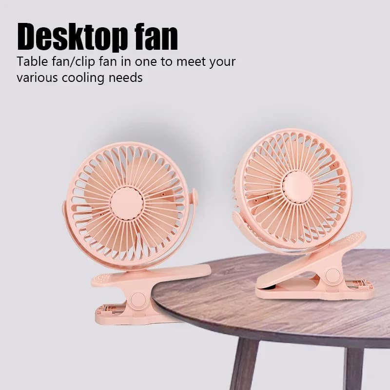 Ventilatore Portatile a Clip, Silenzioso, USB, Mini Ventilatore da Tavolo Girevole, Ventilatore Elettrico Portatile con Clip per Passeggini, Raffreddatore d'Aria