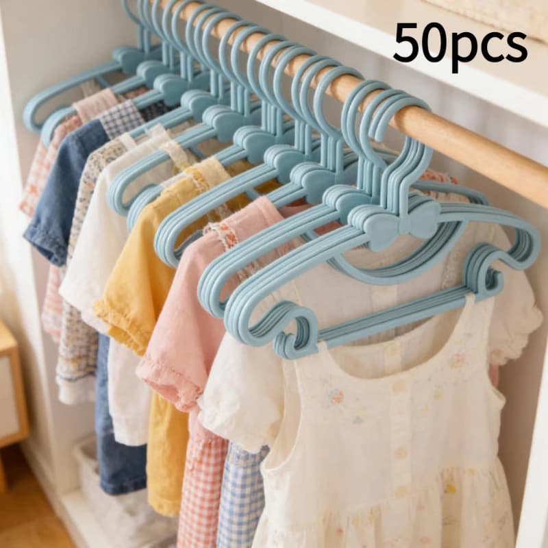 Appendiabiti in plastica per bambini, 50 pezzi, portatili, per riporre i vestiti dei bambini, organizer per armadi e guardaroba per bambini