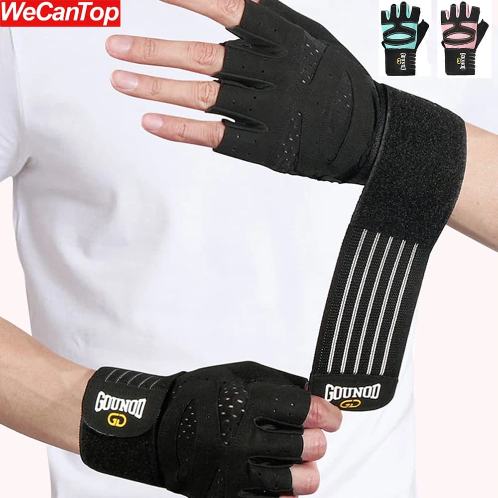 1 pair of gym workout gloves with ventilated weight lifting, whole finger with wrist strap support for women, full protection of sports palm