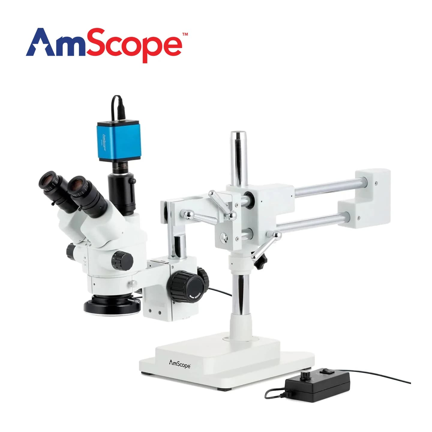 AmScope SM-4 Series Simul-Focal Lockable Zoom Trinocular Stereo Microscope with 144 LED Ring Light on Doubl