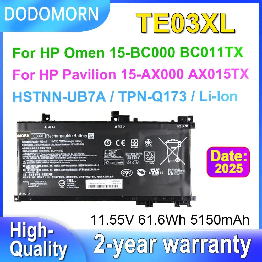 DODOMORN TE03XL Laptop Battery For HP Omen 15-BC000 15-BC011TX 15-BC013TX For Pavilion 15-AX015TX 15-AX017TX 5150mAh 11.55V