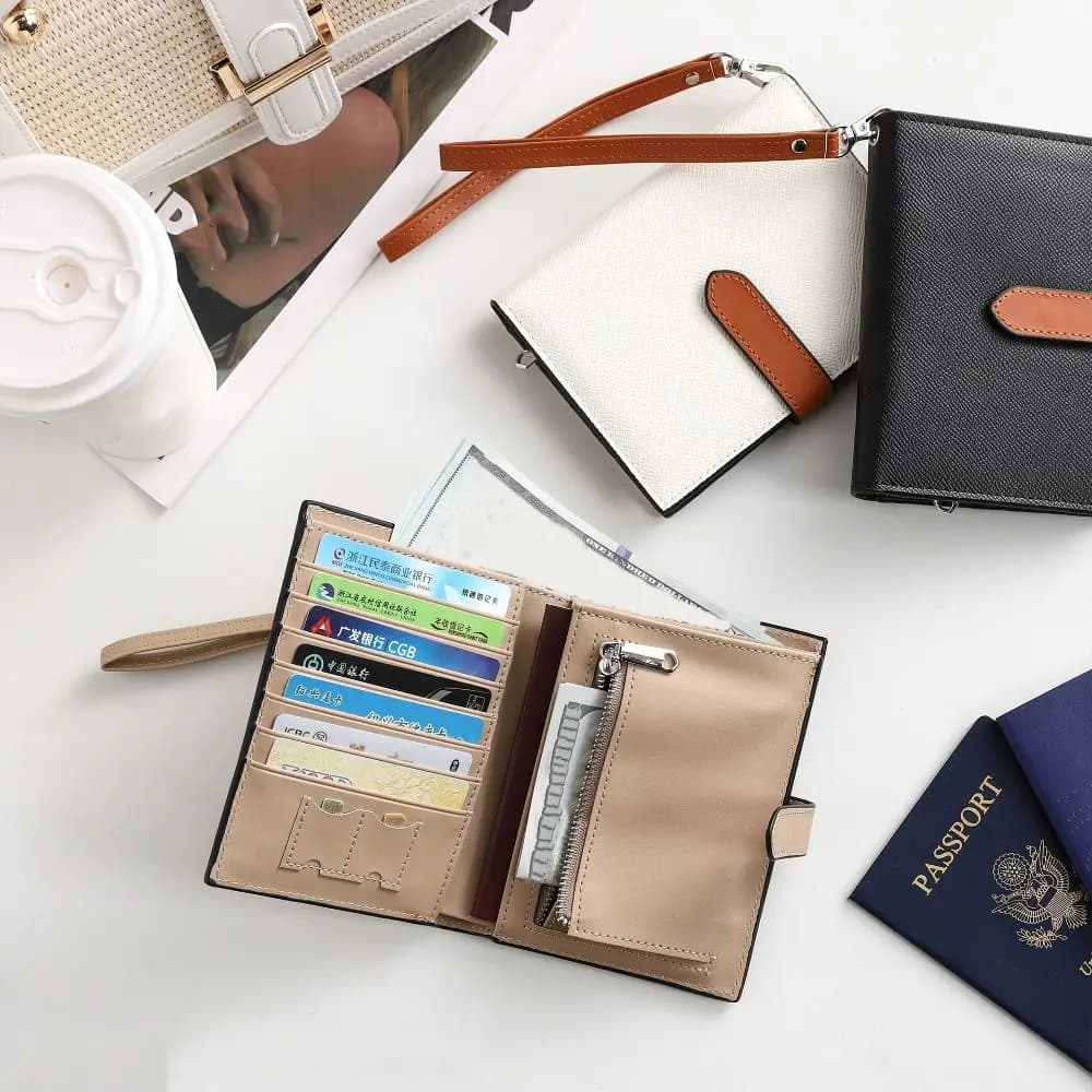 Creative Card Holder PU Passport Bag Wrist Strap Passport Cover Fold Purse Airplane Check-in Lanyard Storage Bag Men