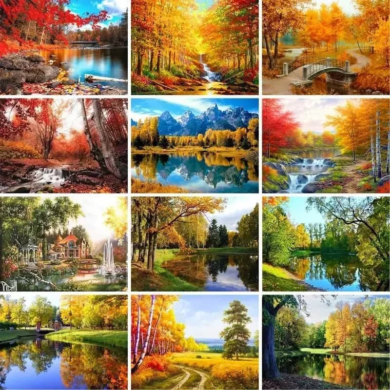 Framed DIY Painting By Numbers Autumn Landscape Acrylic Paint On Linen Canvas Modern Wall Art Picture By Numbers Living Room