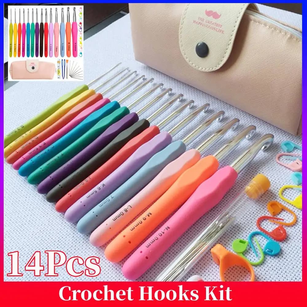Set di 14 uncinetti da 2.0mm a 8.0mm in alluminio con borsa portaoggetti, aghi per maglieria e tessitura, strumento fai da te per lavori a maglia