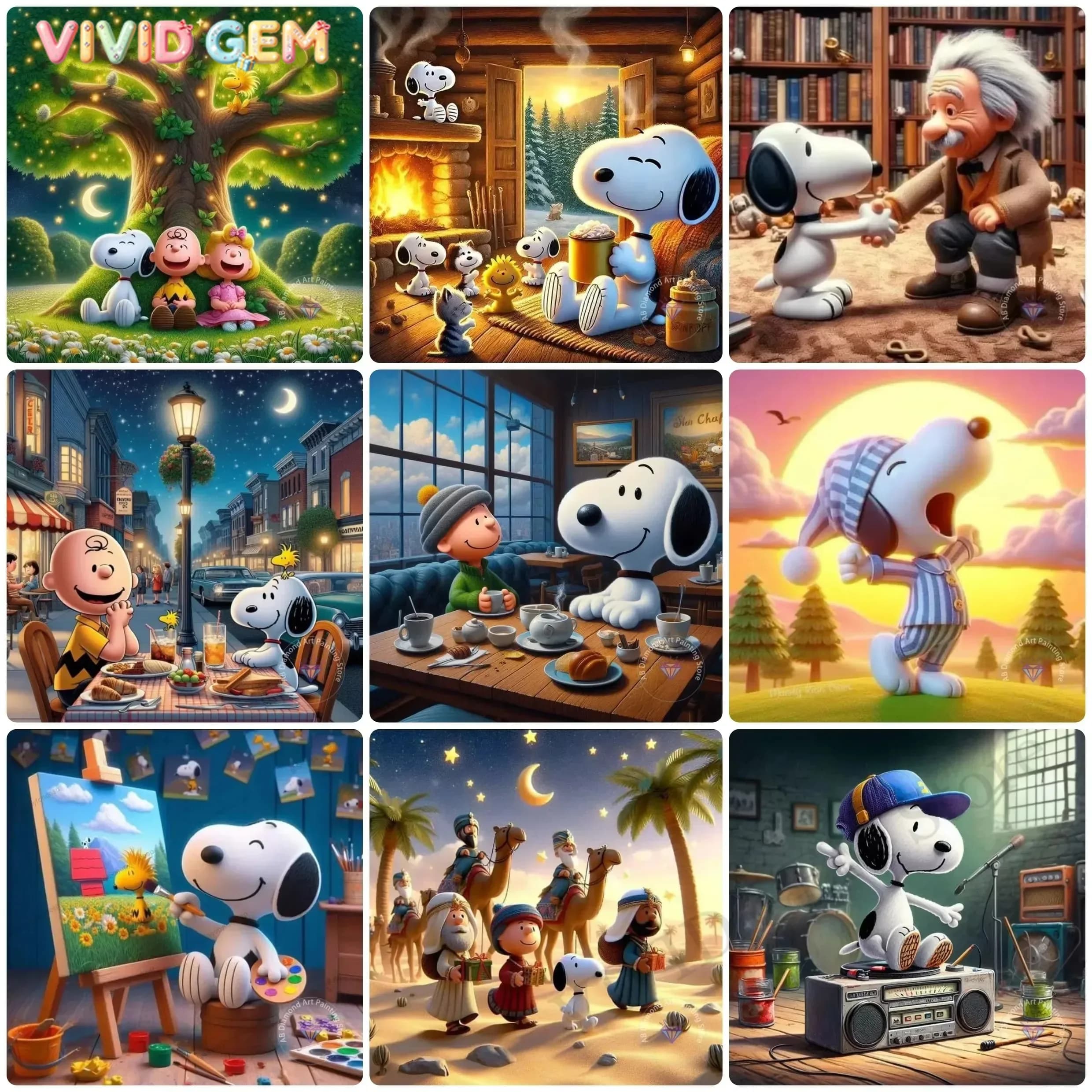 VIVID GEM Peanuts Snoopy Diamond Painting Kit 5D DIY Diamond Embroidery Cross Stitch Handmade Art Gift Crafts Home Decor