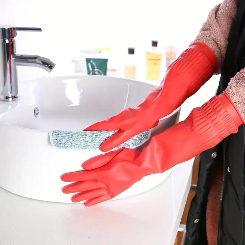 Guanti per lavare i piatti in lattice, guanti in gomma estesi e ispessiti per lavori domestici in cucina, lavaggio auto e lavaggio vestiti.