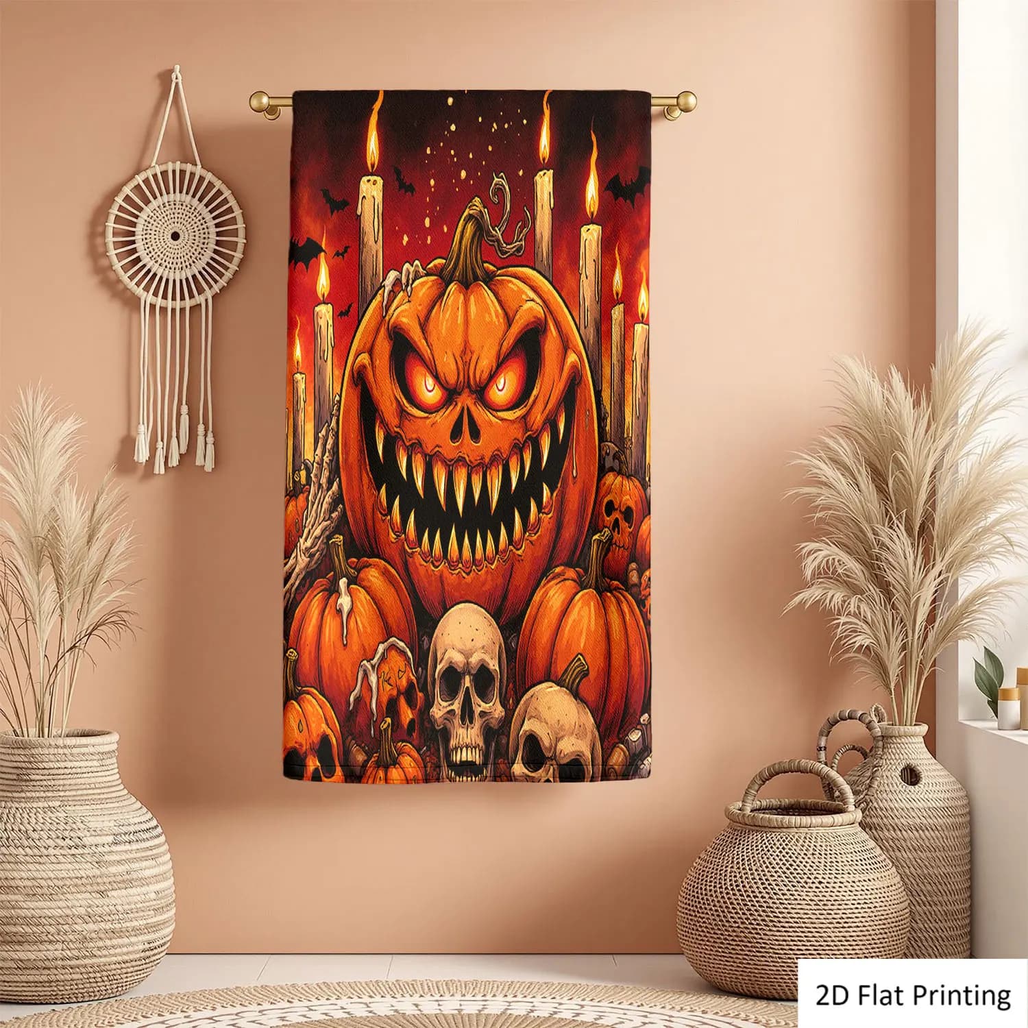 1 pezzo di asciugamano da bagno rosso con disegno di zucche e teschi di Halloween, asciugamano in microfibra di poliestere di diverse dimensioni, asciugamani da cucina decorativi unici per la casa, accessori decorativi per il bagno, ad asciugatura rapida e assorbenti.