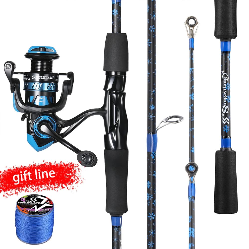 Sougayilang Set Canna da Pesca 1,8m e Mulinello, Canna in 2 Sezioni, Potenza Massima 8kg, Mulinello 5.2:1, per Pesca al Bass in Acqua Dolce
