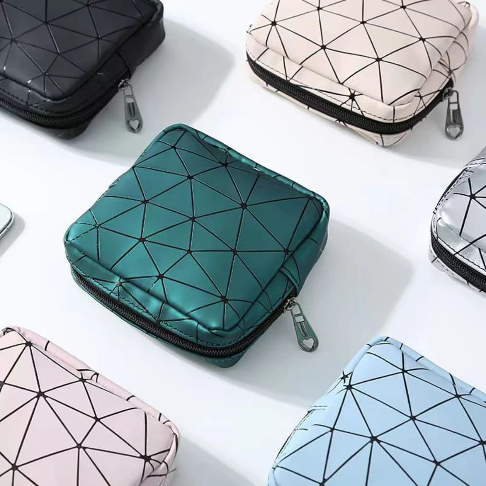 Borsa per assorbenti igienici, borsa per il periodo femminile impermeabile in pelle con cerniera per ragazze adolescenti donne, piccola custodia per il trucco, portafoglio
