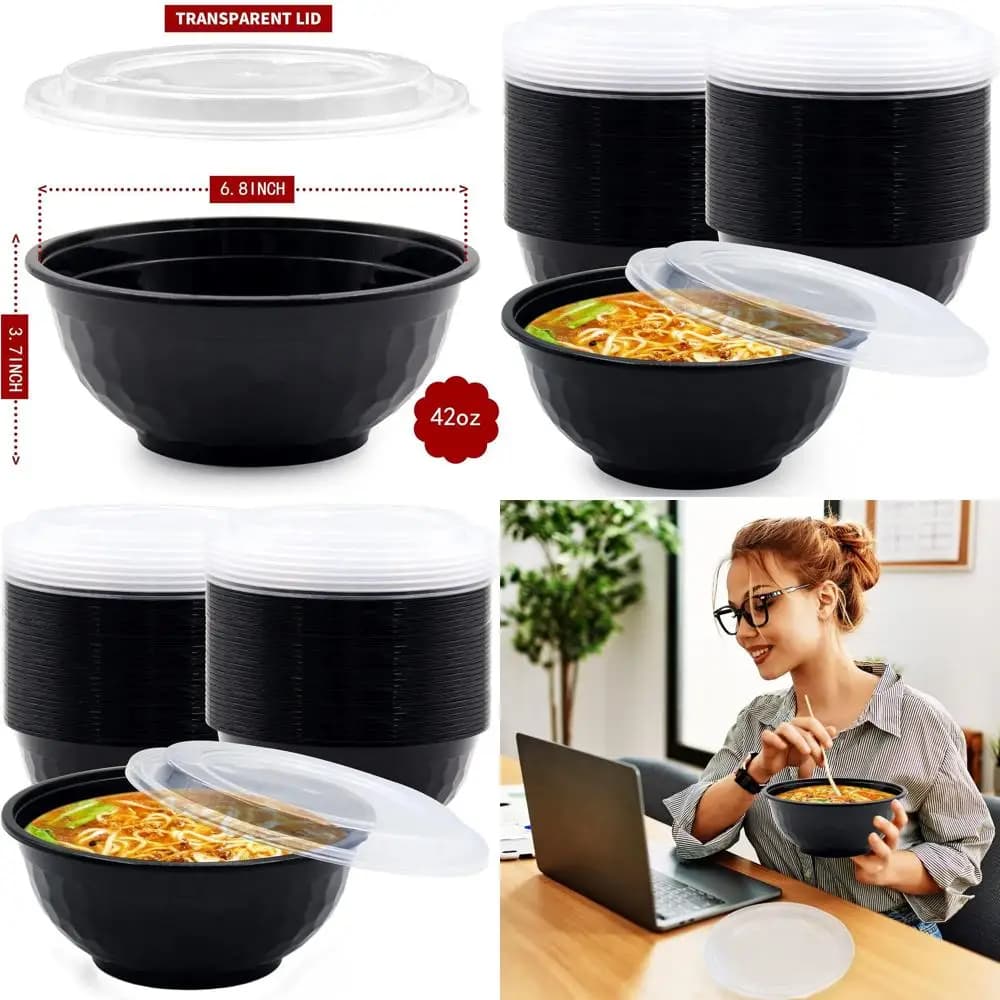 Set di 150 Ciotole Impilabili per Preparazione Pasti, Contenitori Riutilizzabili da 42 oz con Coperchi, Adatti per Microonde e Lavastoviglie, Resistenti alle Perdite
