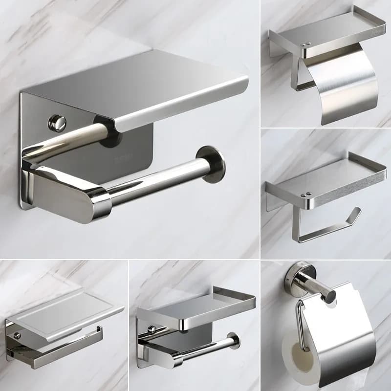 Porta carta igienica in acciaio inossidabile 304 e ripiano per telefono a parete per bagno/cucina senza trapano per uso domestico/pubblico