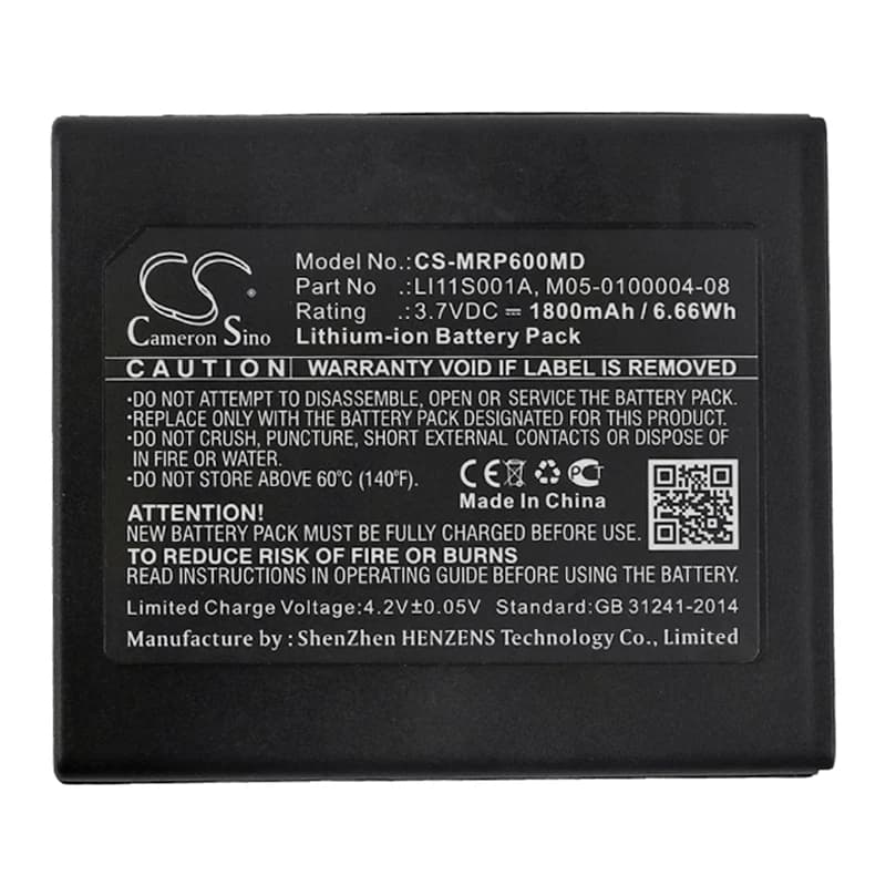 Medical Lithium Ion Battery for Mindray, 3.7 V, 1800 mAh, oxymeter Pouls PM60 DPM2, LI11S001A M05-0100004-08